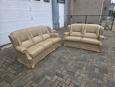 Stilske garniture: Kožna garnitura – set od dve sofe u bež boji - Model: klasični dizajn — 7