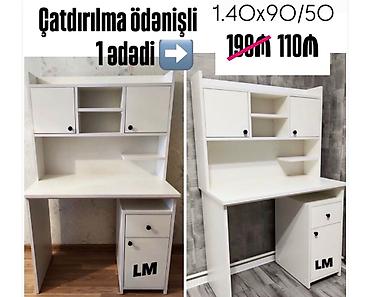 2 el calışma masası: Ağ rəngdə funksional iş/stolüstü masa. Ölçülər: 1.40 x 90/50. Qiymət — 1