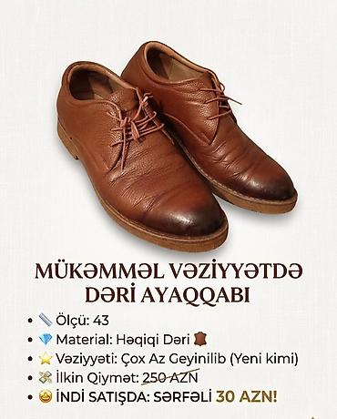 Ayaqqabılar: Dəri ayaqqabı - Ölçü: 43 - Material: həqiqi dəridən - Rəng: qəhvəyi - — 1