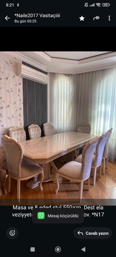 Divanlar: Qonaq otağı üçün, İşlənmiş, Dördbucaq masa, 8 stul