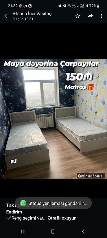 *Tək nəfərlik Çarpayı - 150AZN💥* *Endirim* ✔️Rəng seçimi var Ölçü