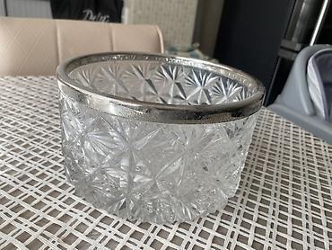 Kəsik naxışlı kristal şirniyyat qabları (2 ədəd) - Material: qalın
