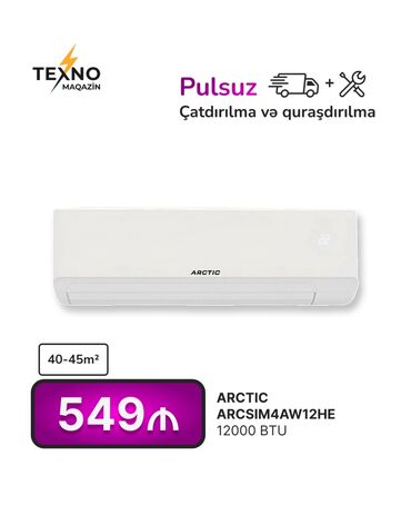 kondisioner ev ucun: Kondisioner 40-45 kv. m, Split sistem, Kredit yoxdur, Pulsuz quraşdırılma
