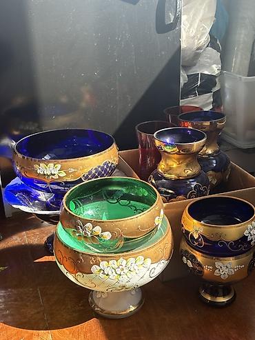 Venesiya üslublu dekorativ büllur qablar dəsti - Material: qalın