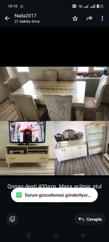 Sifarişlə yazı masaları: Qonaq desti 400azn. Masa acilmir, stul 6 ededdir. Unvan Stansiya