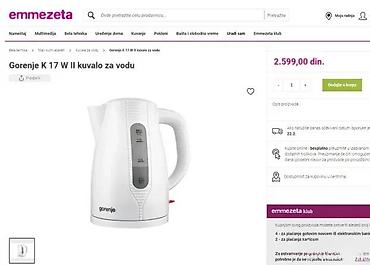 Električna kuvala: Gorenje K17WII električno kuvalo za vodu - Zapremina: 1,7 l - Snaga — 4