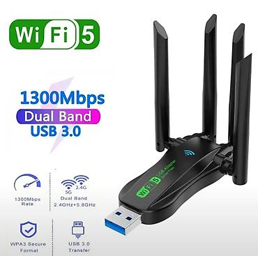 internet mini modem: Wi‑Fi 5 USB Adapter – 1300 Mbps, Dual Band, USB 3.0 Sürət: 1300 — 1