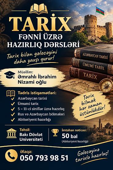 tarix muəllimi: Repetitor, Tarix, Azərbaycan dili, Abituriyent hazırlığı — 1