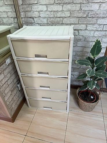 Комоды для одежды: Пластиковый комод с пятью выдвижными ящиками белого цвета и салатовым — 10