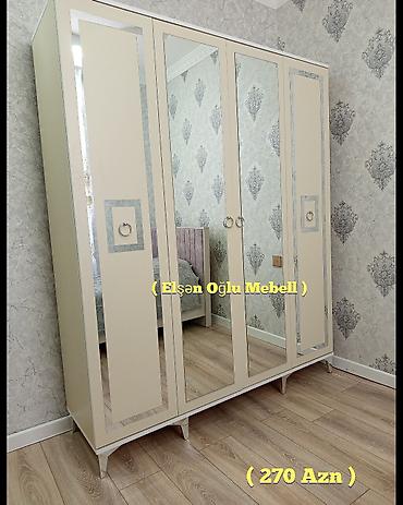 Yeni, 4 qapılı, Güzgülü, Bej, Açılan, Düz dolab