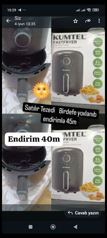 Nehrə aparatları: Fritoz Kumtel, 2-2,9 l, Yeni, Ünvandan götürmə