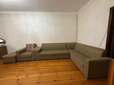 salon divan: Böyük ölçülü L formalı künc divanı - Rəng: zeytun-yaşıl/boz ton - — 1