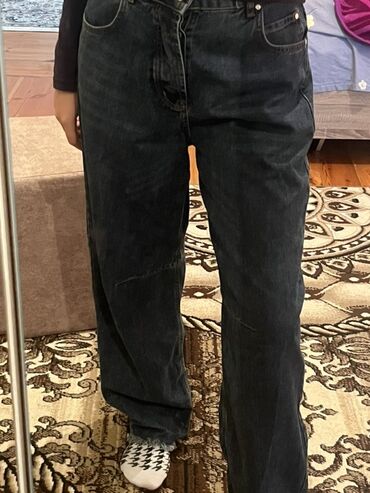 подарок дедушке на день рождения: Qara rəngli geniş kəsimli cins şalvar - Stil: Loose/straight fit