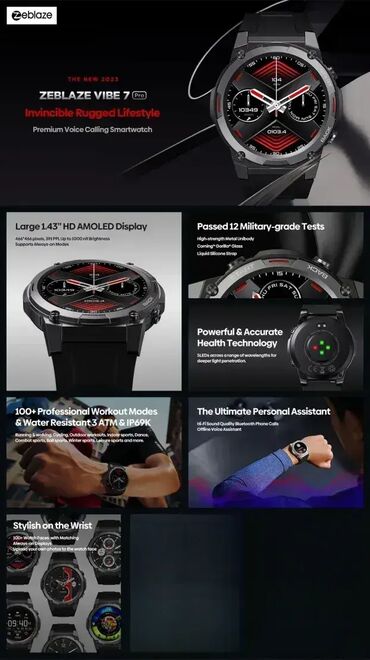 Ručni satovi: Zeblaze VIBE 7 PRO Pametni Sat ⌚ Karakteristike: 1,43 inča AMOLED — 9