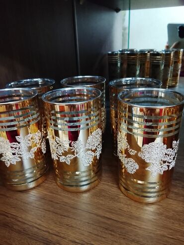 богемское стекло фужеры: Stəkanlar, rəng - Qızılı, Şüşə, 12 ədədli dəst, 200 ml, Çexiya