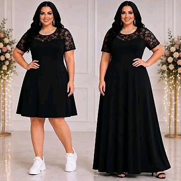 duge: Elegantna ženska haljina sa čipkastim gornjim delom – plus size. - — 1