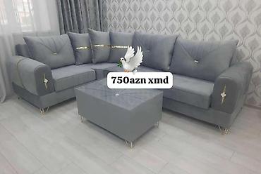 islenmis kunc divan: Boz rəngli künc divan dəsti - Şık, müasir dizayn: yumşaq boz rəng — 1