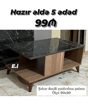 qoz: Mərmər naxışlı üstlü sehpа/çay masası - Material: Üst hissə qara — 1