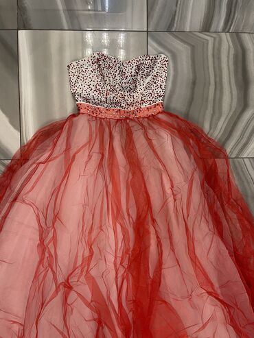 платье красное: Вечернее платье, Пышное, Длинная модель, Без рукавов, Корсет, S (EU 36)