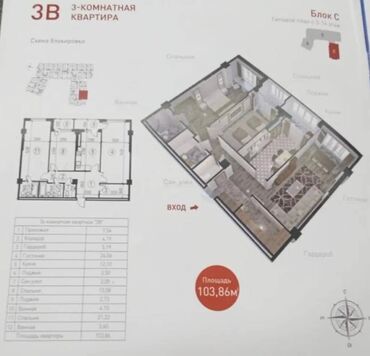 Продажа квартир: 3 комнаты, 103 м², 3 этаж, ПСО (под самоотделку) — 1