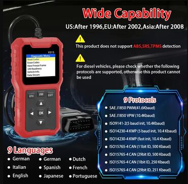 Alati za automobile: Novo - V315 OBD2/ EOBD Auto DIjagnostika PUNE OBD FUNKCIJE OBD/EOBD — 3