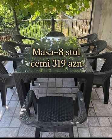 həsir nədir: Yeni, Dördbucaq masa, 8 stul, Açılmayan, Stullar ilə, Həsir toxunuşlu — 1