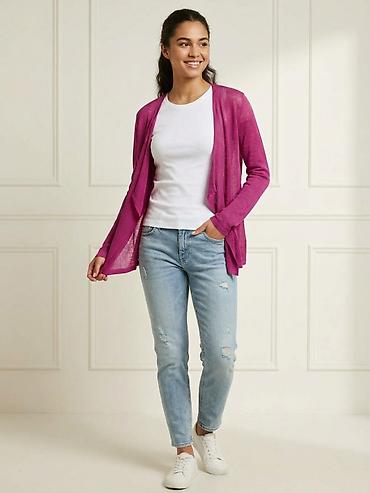 sabo 40: Новый лёгкий ажурный льняной кардиган Esprit (Германия), цвет фуксии — 3
