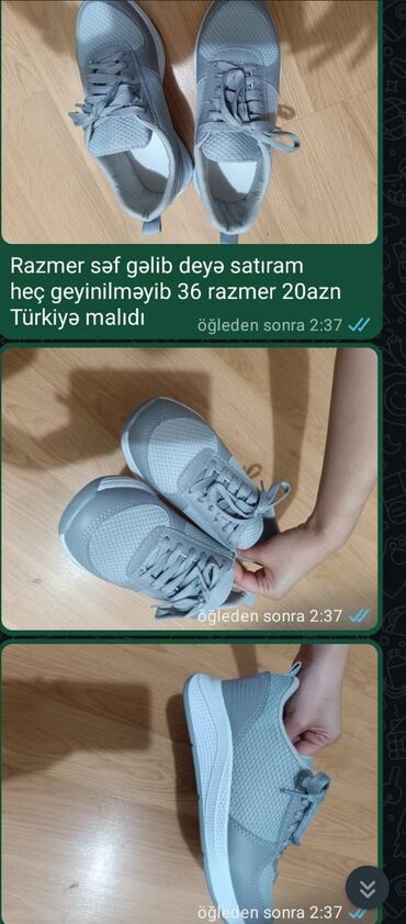 Tərliklər: Məhsul: Boz rəngli idman ayaqqabısı - Ölçü: 36-37 - Mənşə: Türkiyə