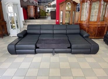 черный кожаный диван: Модульный диван, цвет - Черный, Новый