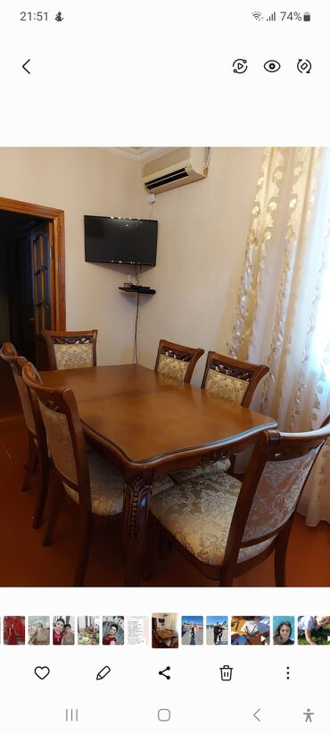 taxta stul stol: Qonaq otağı üçün, İşlənmiş, Açılan, Dördbucaq masa, 6 stul, Türkiyə