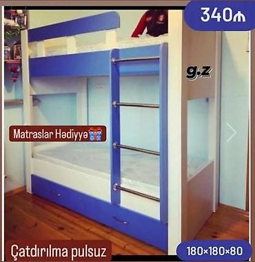 Детская мебель: İki mərtəbəli uşaq çarpayısı - Rəng: mavi-ağ - Ölçü: 180 × 180 × 80 — 1