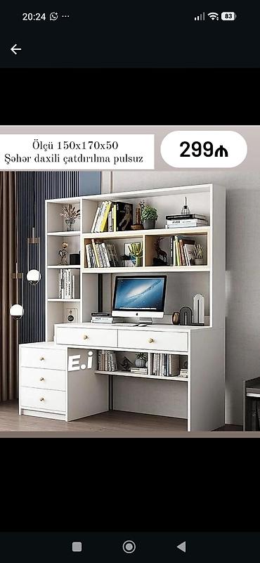 Komputer masası və kitab rəfi kombinəsi - Ölçü: 150 x 170 x 50 sm -