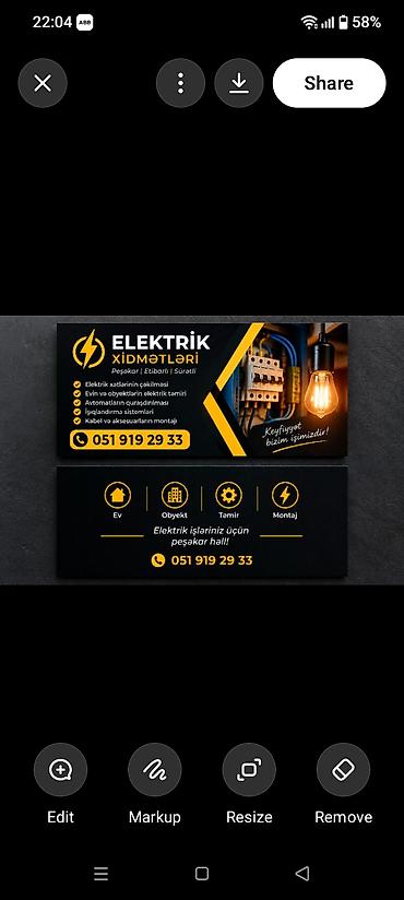 ищу электрика: Elektrik ustası – hər növ elektrik işləri Xidmətlər: - Naqil çəkilişi — 1