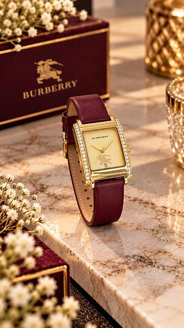 lv saat: Burberry qadın qol saatı – zərif kvadrat korpus və zərgərlik parıltısı — 5