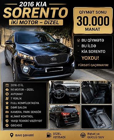 kia servis sumqayıt: 2016 KIA Sorento – dizel, iki motorlu versiya. Avtomat transmissiya. 7 — 1