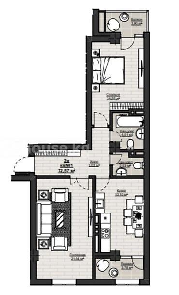 дом недостроенный: 2 комнаты, 73 м², Элитка, 7 этаж, ПСО (под самоотделку) — 2