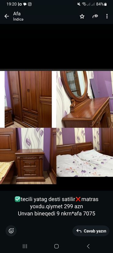 doseklerin qiymeti: ✅tecili yatag desti satilir❌matras yoxdu.qiymet 299 azn Unvan bineqedi