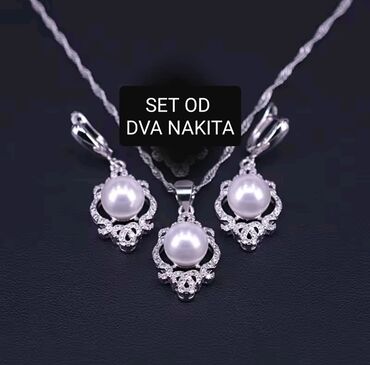 Set: Earrings, Necklace, Pendant, Material: Pearl, Cubic zirconia