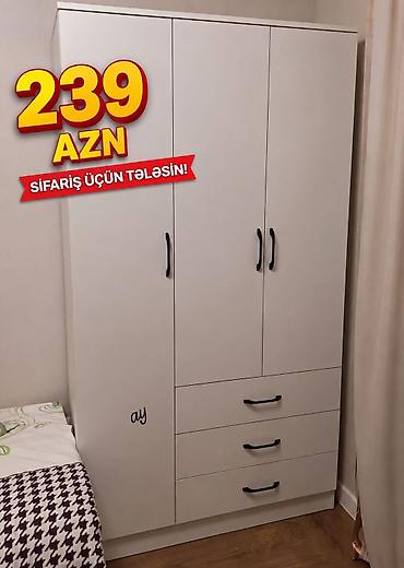 sirmə: Ağ rəngli 3 qapılı paltar şkafı - Minimalist dizayn, mat səth - 3 — 1