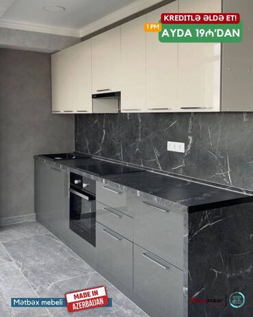 Sifarişlə mətbəx mebeli: Sifarişlə mətbəx dəsti, Özü çəkən petlələr, Sadə laminat, Kredit var, Rayonlara çatdırılma, Pulsuz çatdırılma — 5