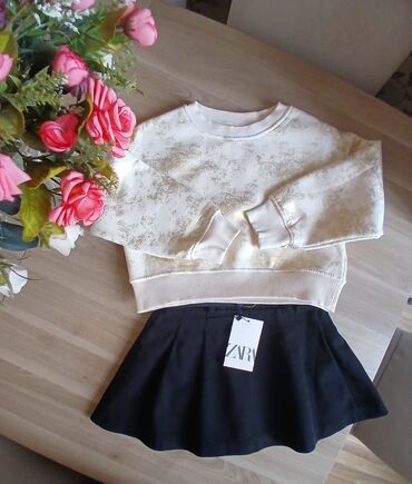 шифоновые юбки для девочек: Qız uşaqları üçün 2 hissəli dəst - Üst: Krem rəngli sweatshirt