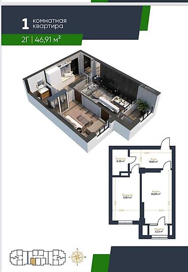 artwin: 2 комнаты, 75 м², Манас-Ата мкр., Элитка, 5 этаж — 4