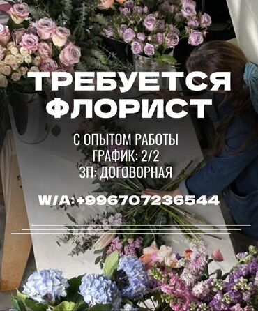 работа на 2 часа в день: Вакансия: флорист Требуется флорист с опытом работы. График: 2/2