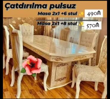 masa ve oturacaglar: Для гостиной, Новый, Нераскладной, Прямоугольный стол, 6 стульев, Азербайджан