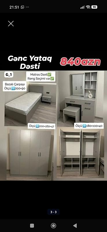 Gənc Yataq Dəsti – 840 AZN Komplektə daxildir: - Bazalı çarpayı: ölçü
