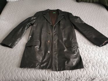 metro sandale na stiklu: Leather jacket Genuine leather, L (EU 52), Benetton, color - Black