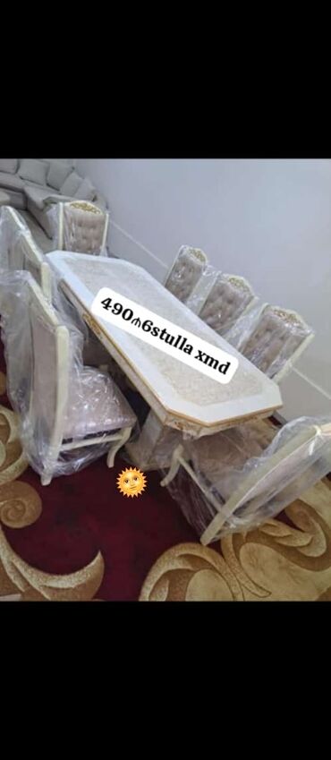 Sifarişlə divanlar: Qonaq otağı üçün, Yeni, Dördbucaq masa, 6 stul