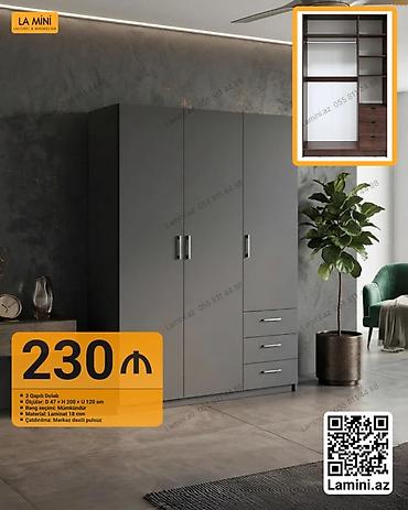 Ev və bağ: LA MINI üç qapılı dolab - Ölçülər: E 47 × H 200 × U 120 sm - Rəng — 1