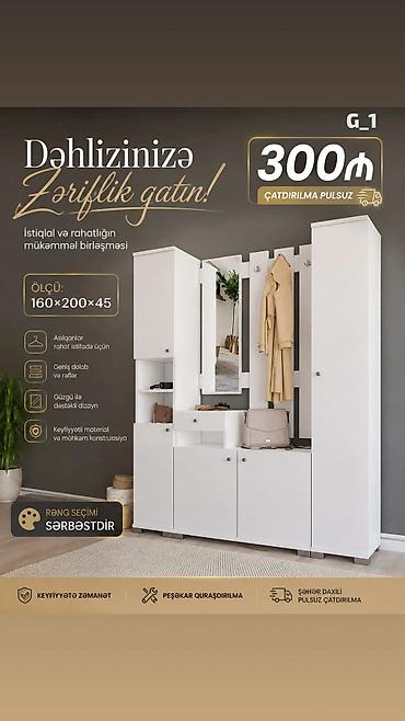 skaf mebel: Dəhliz dəsti – G_1 Ölçü: 160 × 200 × 45 sm Qiymət: 300₼ Şəhər — 1