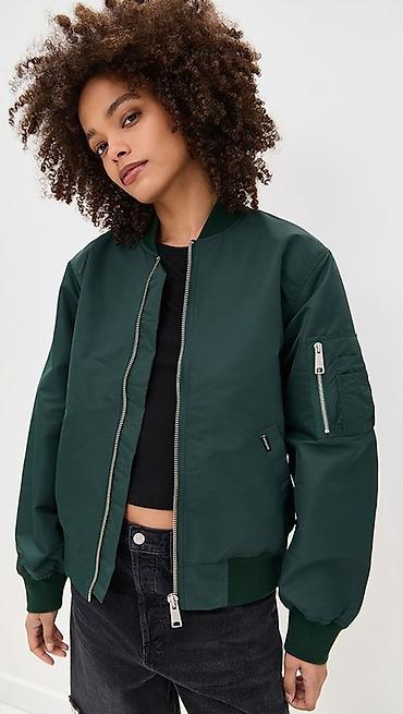 Бомберы: Бомбер женский, тёмно‑зелёный. - Классический крой: укороченная — 1